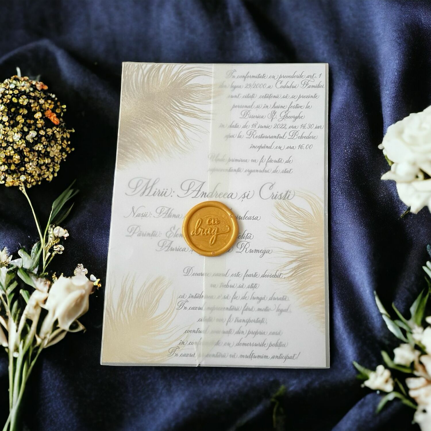 Invitație Golden Feathers